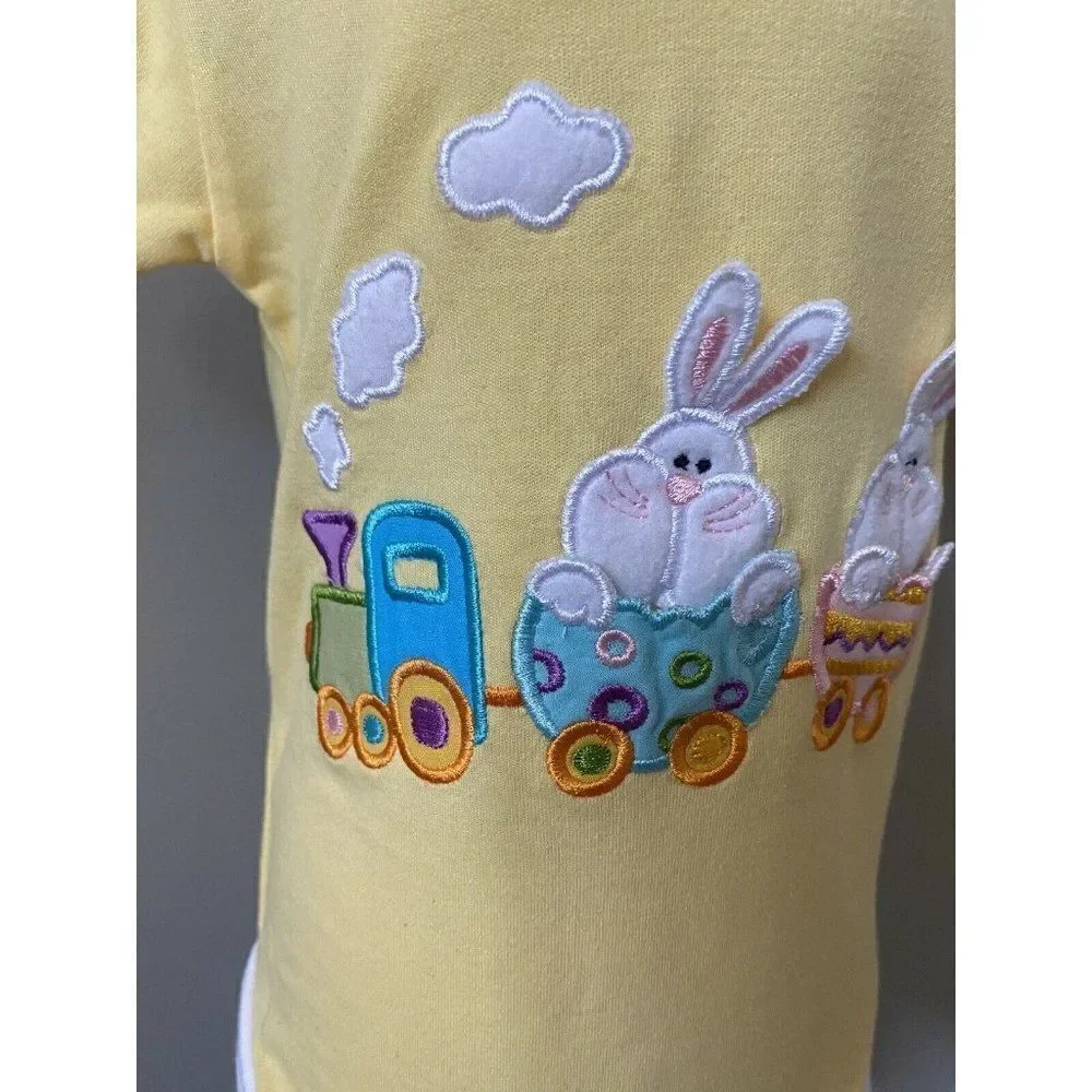 Springtime Creations Yellow Easter Bunny Egg Train Embroidered 1 Piece 6 Month